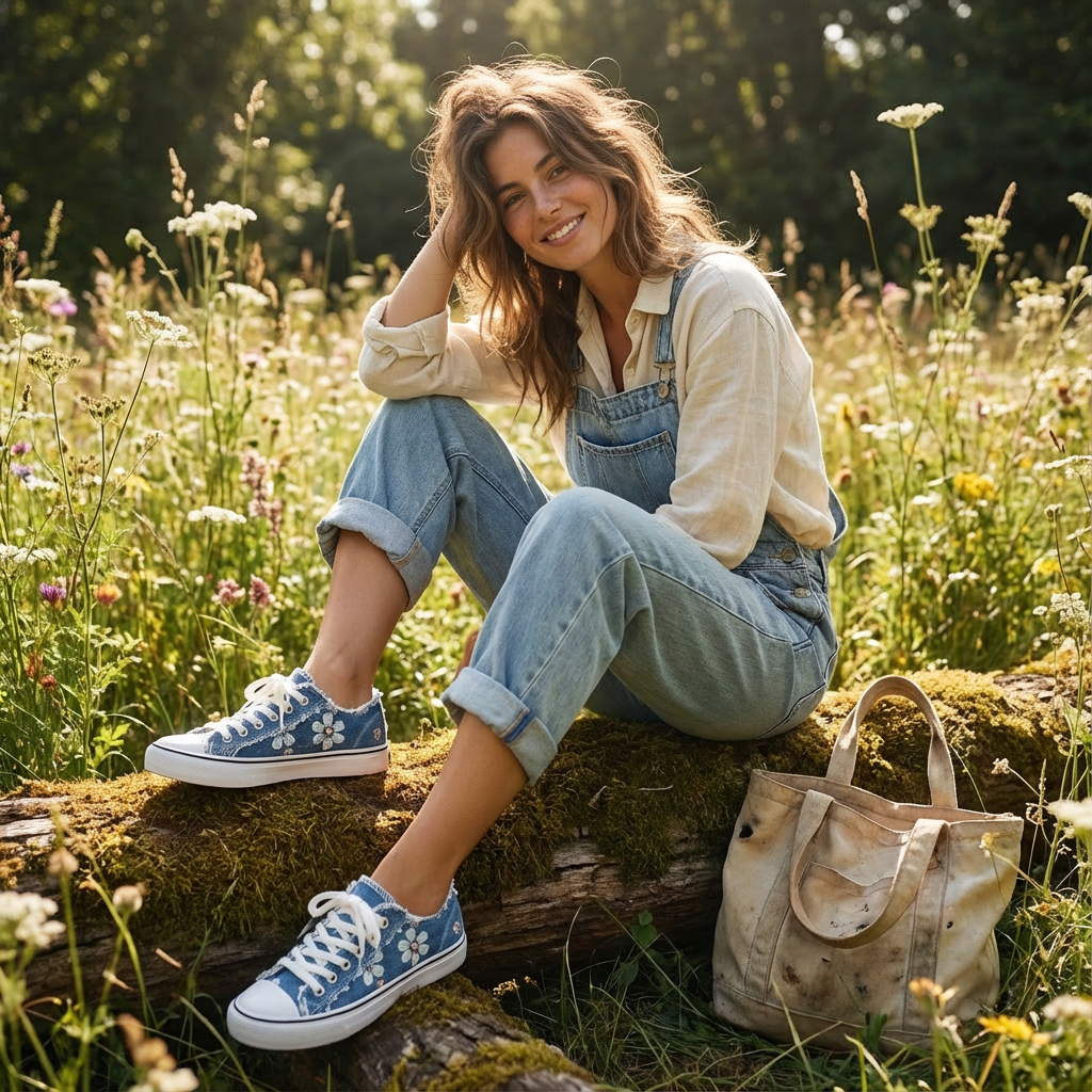 Zapatillas Mujer de Lona Estampado Floral con Cordones Románticas