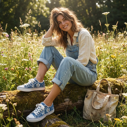 Zapatillas Mujer de Lona Estampado Floral con Cordones Románticas
