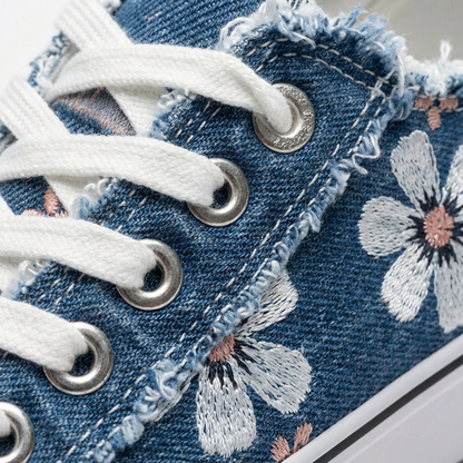 Zapatillas Mujer de Lona Estampado Floral con Cordones Románticas