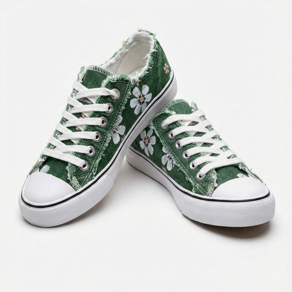 Zapatillas Mujer de Lona Estampado Floral con Cordones Románticas