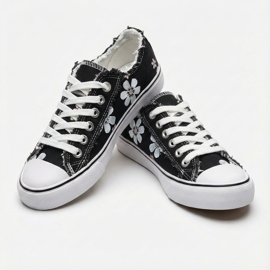 Zapatillas Mujer de Lona Estampado Floral con Cordones Románticas