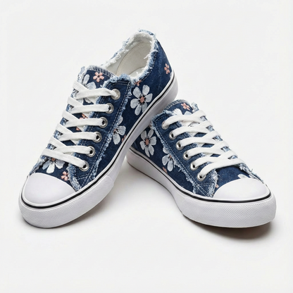 Zapatillas Mujer de Lona Estampado Floral con Cordones Románticas