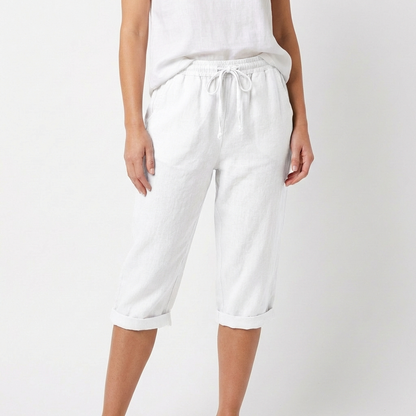 Pantalón Capri Mujer Algodón Cintura con Cordón Bajo Doblado