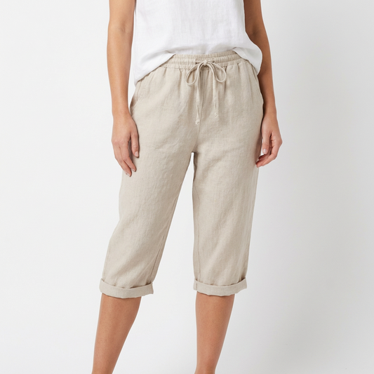 Pantalón Capri Mujer Algodón Cintura con Cordón Bajo Doblado - Mavetta