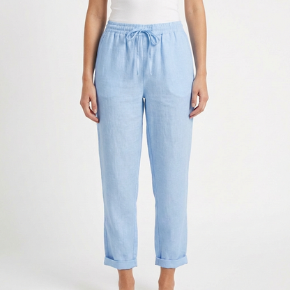 Pantalón Mujer Casual Algodón Cintura Elástica Bajo Doblado