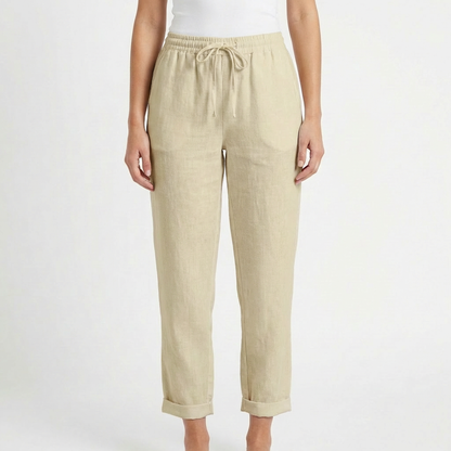Pantalón Mujer Casual Algodón Cintura Elástica Bajo Doblado