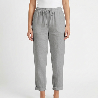 Pantalón Mujer Casual Algodón Cintura Elástica Bajo Doblado