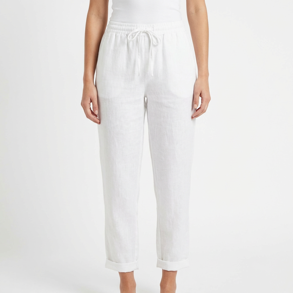 Pantalón Mujer Casual Algodón Cintura Elástica Bajo Doblado - Mavetta