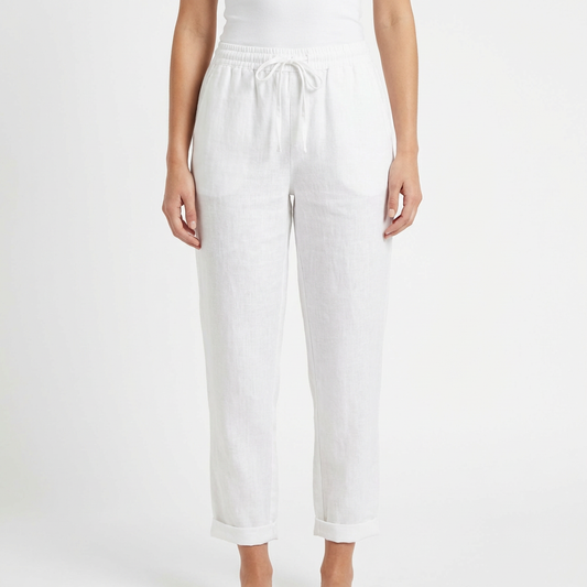 Pantalón Mujer Casual Algodón Cintura Elástica Bajo Doblado - Mavetta