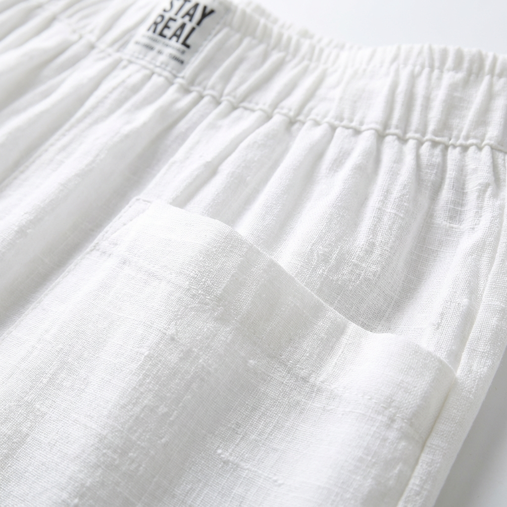 Pantalón Mujer Algodón Cintura Elástica Bolsillos Parche Casual