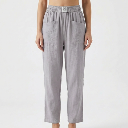 Pantalón Mujer Algodón Cintura Elástica Bolsillos Parche Casual