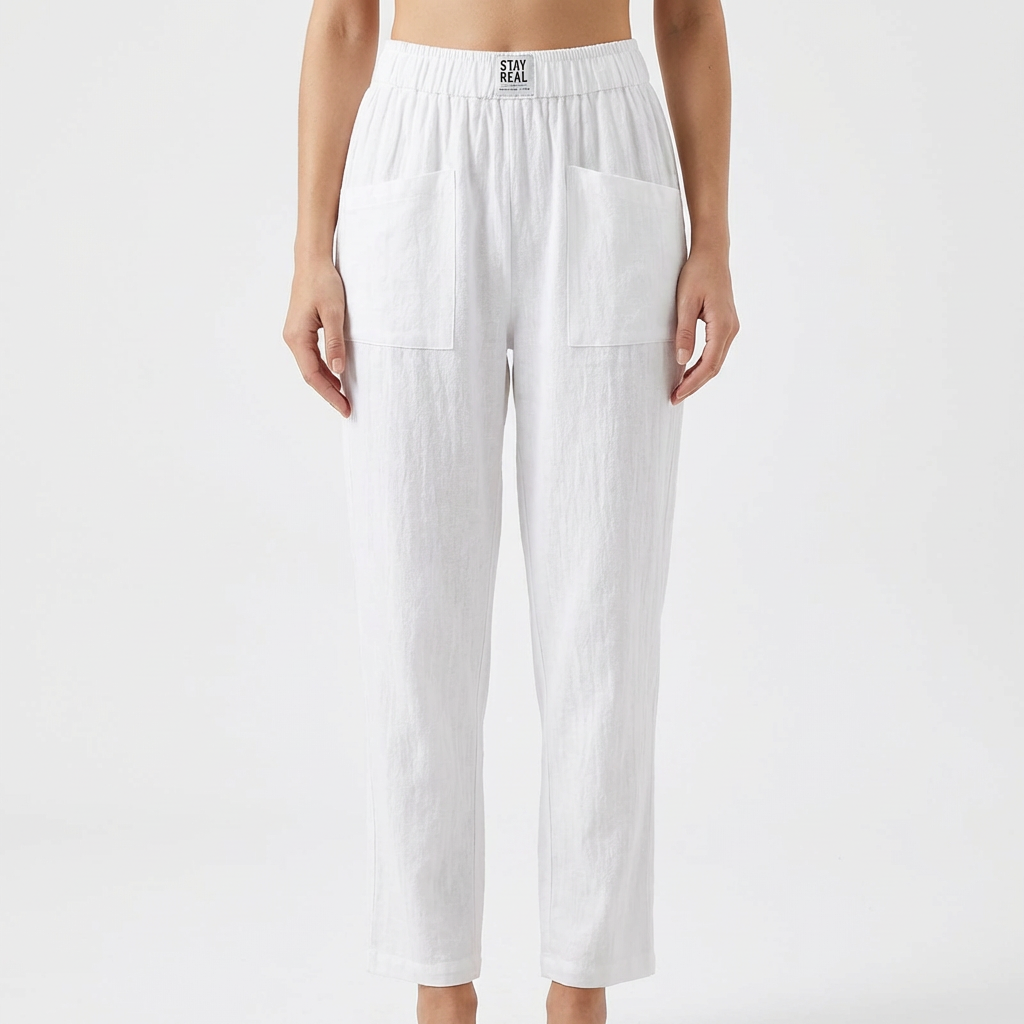 Pantalón Mujer Algodón Cintura Elástica Bolsillos Parche Casual - Mavetta