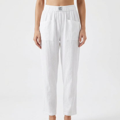 Pantalón Mujer Algodón Cintura Elástica Bolsillos Parche Casual - Mavetta
