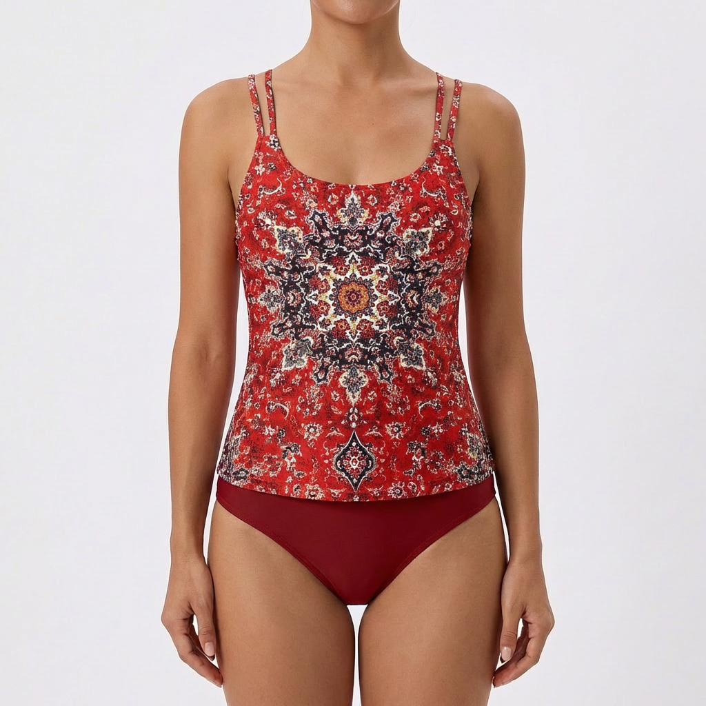 Tankini Mujer Estampado Mandala Tirantes Dobles Bohemio