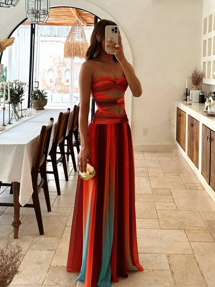Vestido Largo Mujer Poliéster Escote Palabra de Honor Aberturas