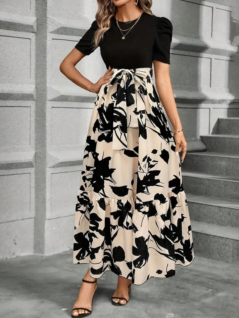 Vestido Largo Mujer Poliéster Estampado Floral Cuello Redondo