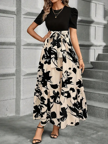 Vestido Largo Mujer Poliéster Estampado Floral Cuello Redondo