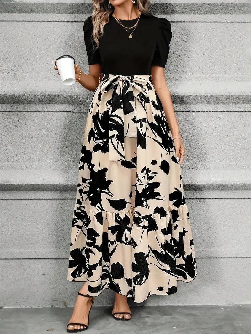 Vestido Largo Mujer Poliéster Estampado Floral Cuello Redondo