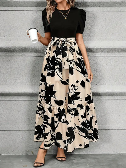 Vestido Largo Mujer Poliéster Estampado Floral Cuello Redondo
