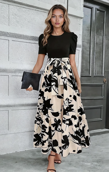 Vestido Largo Mujer Poliéster Estampado Floral Cuello Redondo - Mavetta