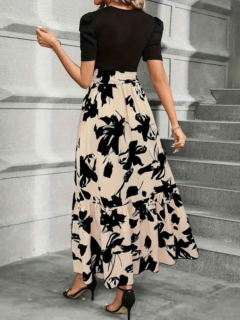 Vestido Largo Mujer Poliéster Estampado Floral Cuello Redondo