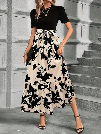 Vestido Largo Mujer Poliéster Estampado Floral Cuello Redondo