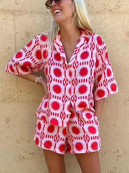 Conjunto Mujer Camisa Manga Corta y Pantalón Corto Estampado - Mavetta