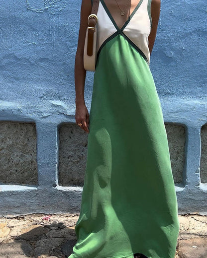 Vestido Largo Mujer de Poliéster Cuello en V Patchwork - Mavetta