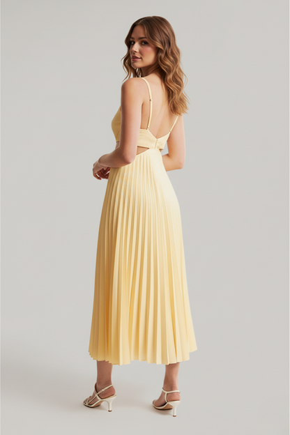 Vestido Largo Mujer de Poliéster y Spandex Plisado Cuello en V