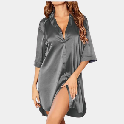 Camisón Mujer de Satén con Botones Ajuste Holgado