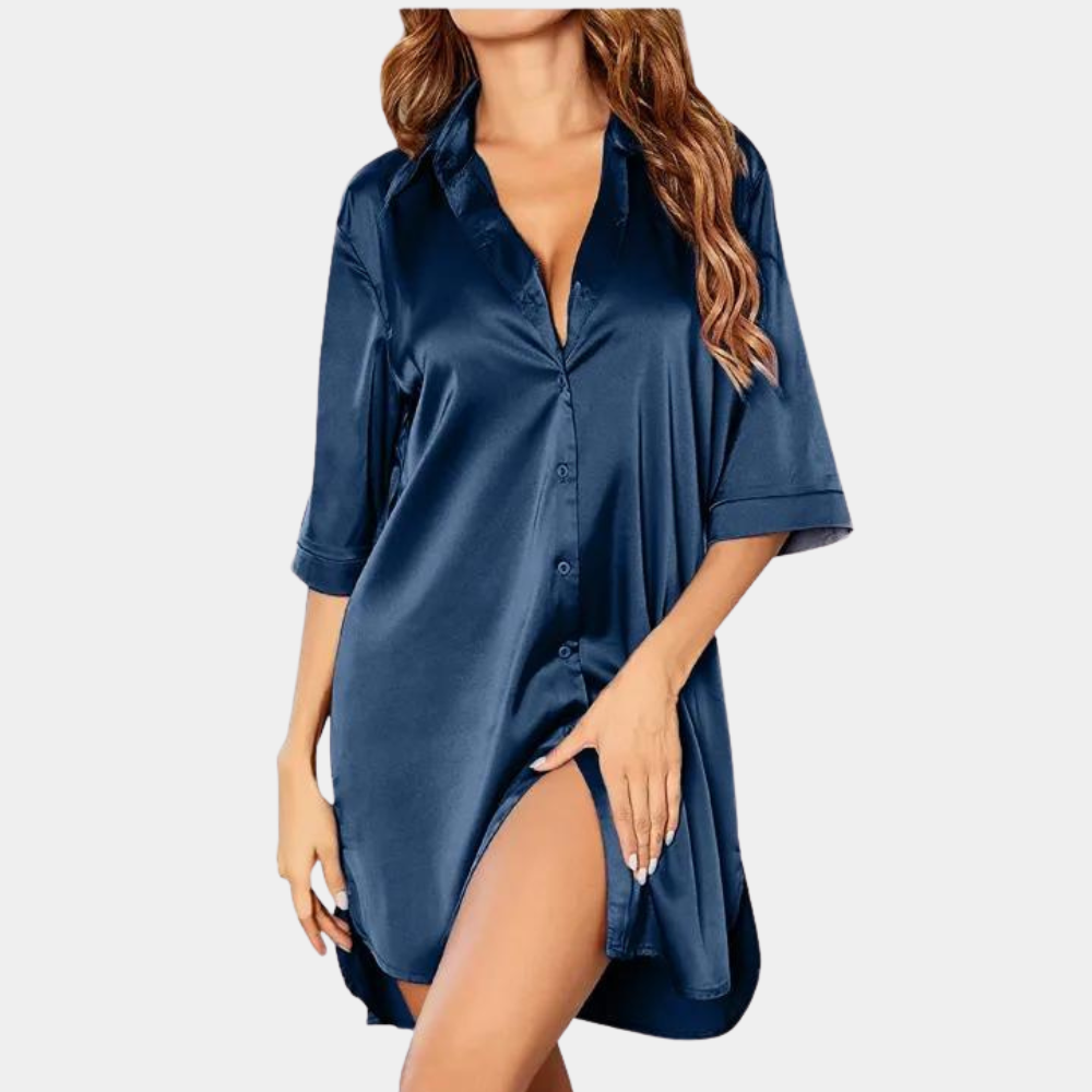 Camisón Mujer de Satén con Botones Ajuste Holgado