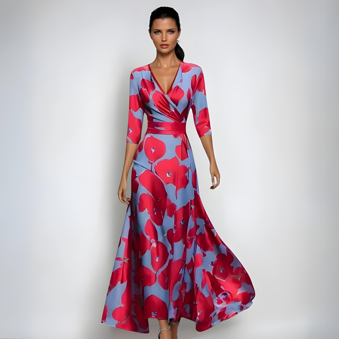Vestido Largo Mujer Manga Larga Escote en V Estampado Floral - Mavetta