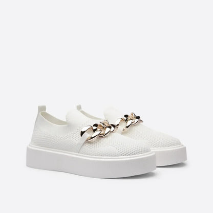 Zapatillas slip-on mujer con cadena decorativa suela gruesa