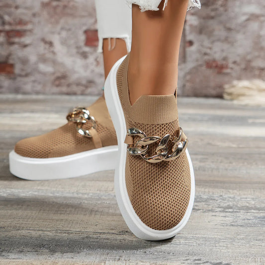 Zapatillas slip-on mujer con cadena decorativa suela gruesa - Mavetta