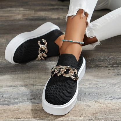 Zapatillas slip-on mujer con cadena decorativa suela gruesa
