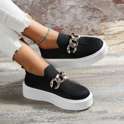 Zapatillas slip-on mujer con cadena decorativa suela gruesa