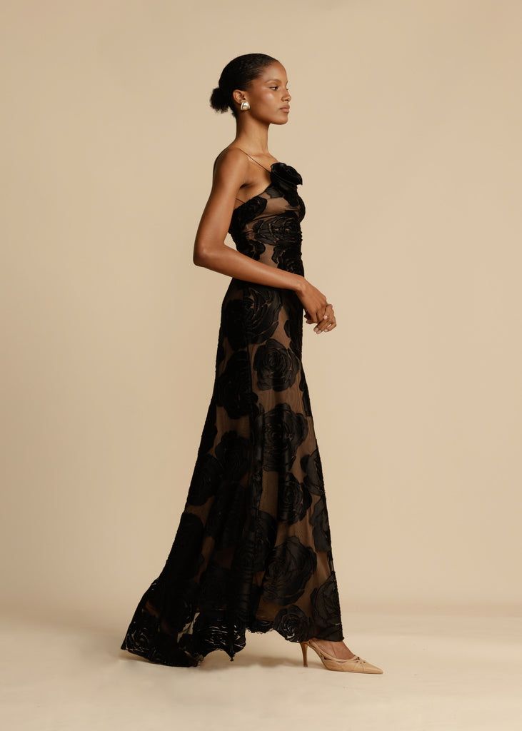 Vestido largo mujer con volantes y diseño