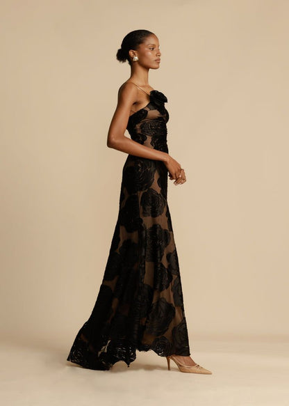 Vestido largo mujer con volantes y diseño