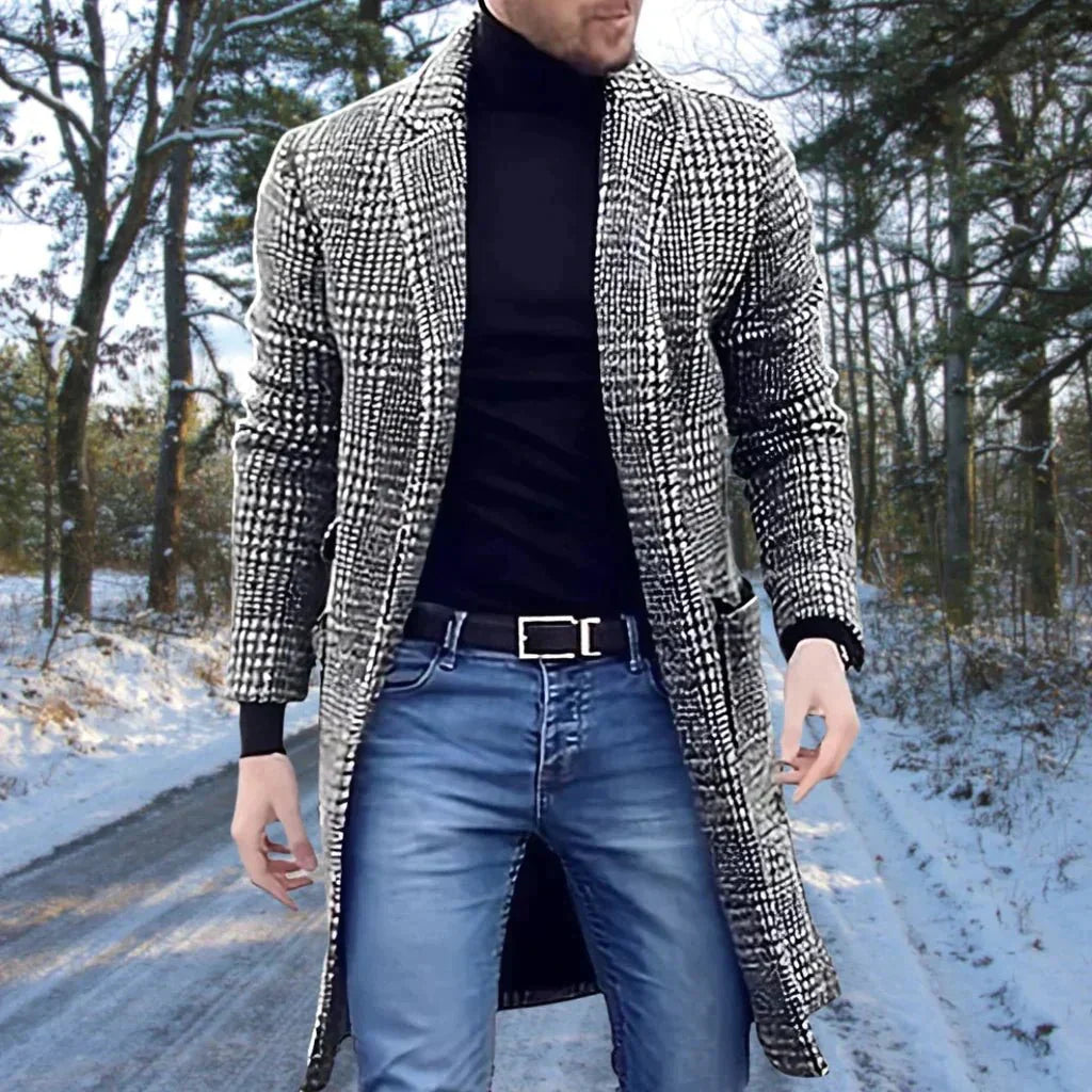Chaqueta Hombre de Cuadros Media Longitud Ajuste Clásico
