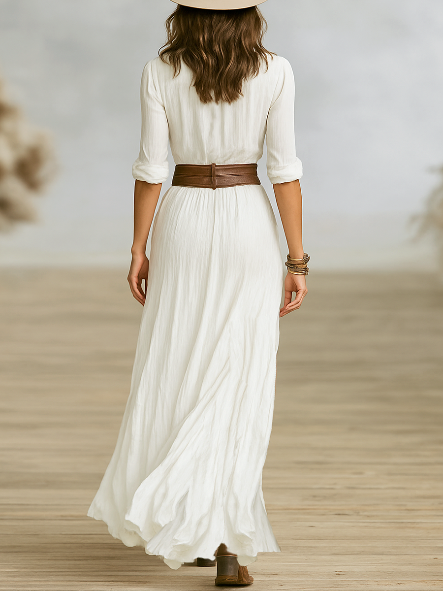 Vestido Largo Mujer Diseño Atemporal Cuello Invertido