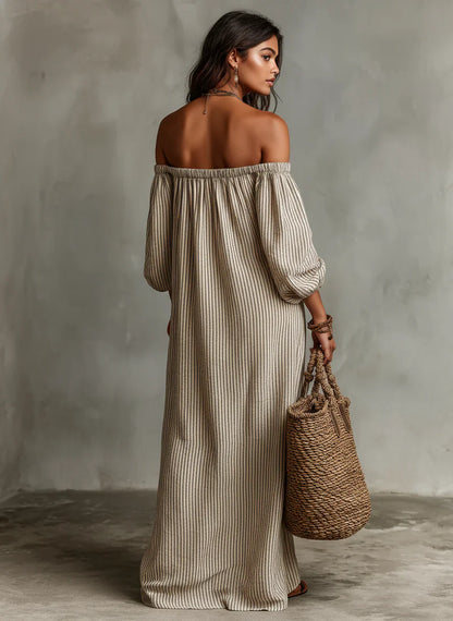Vestido largo Mujer de Rayas con Hombros Descubiertos