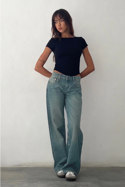 Vaqueros Mujer Denim Elástico Pierna Recta Cintura Baja