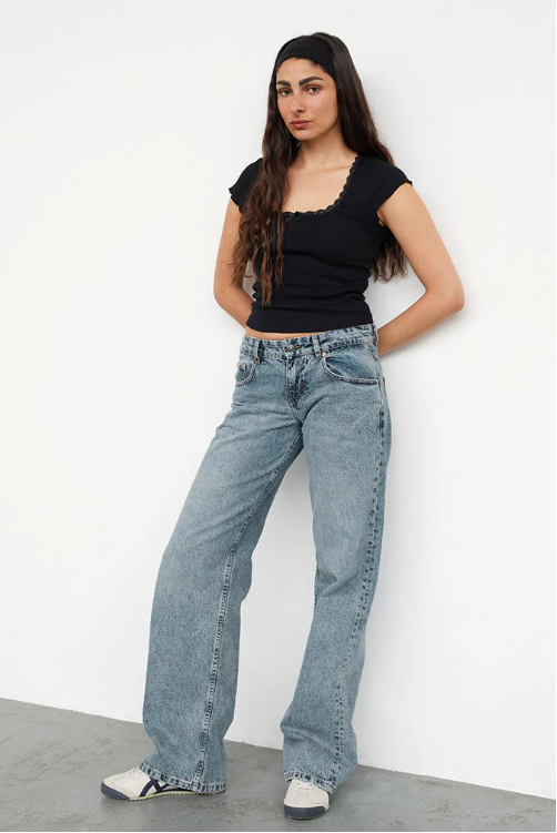 Vaqueros Mujer Denim Elástico Pierna Recta Cintura Baja