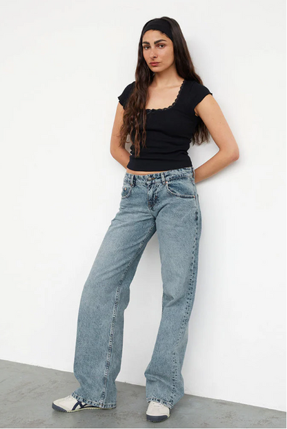 Vaqueros Mujer Denim Elástico Pierna Recta Cintura Baja