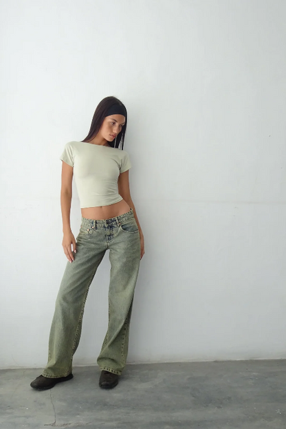 Vaqueros Mujer Denim Elástico Pierna Recta Cintura Baja