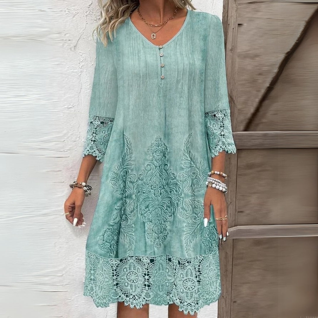 Vestido midi mujer de encaje floral cuello en v