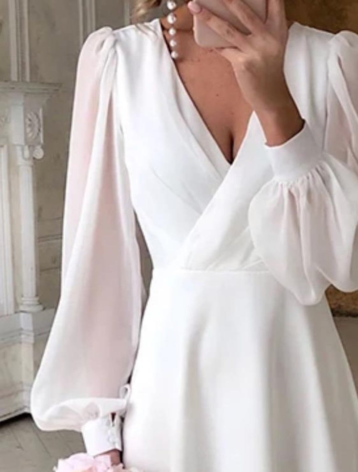 Vestido novia mujer Manga larga Silueta fluida Clásico