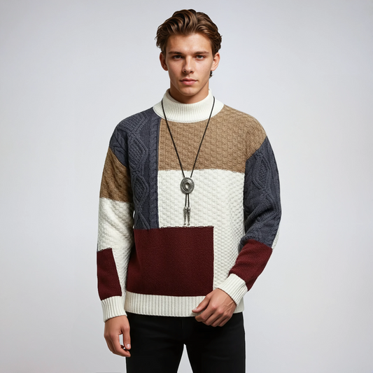 Jersey Hombre Cuello Alto Patchwork Moderno Ajuste Regular - Mavetta