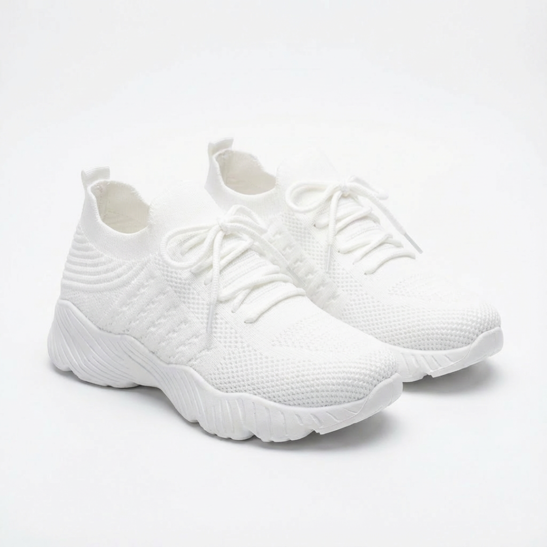 Zapatillas Running Mujer Knit Cordones Suela Gruesa Cuello Calcetín