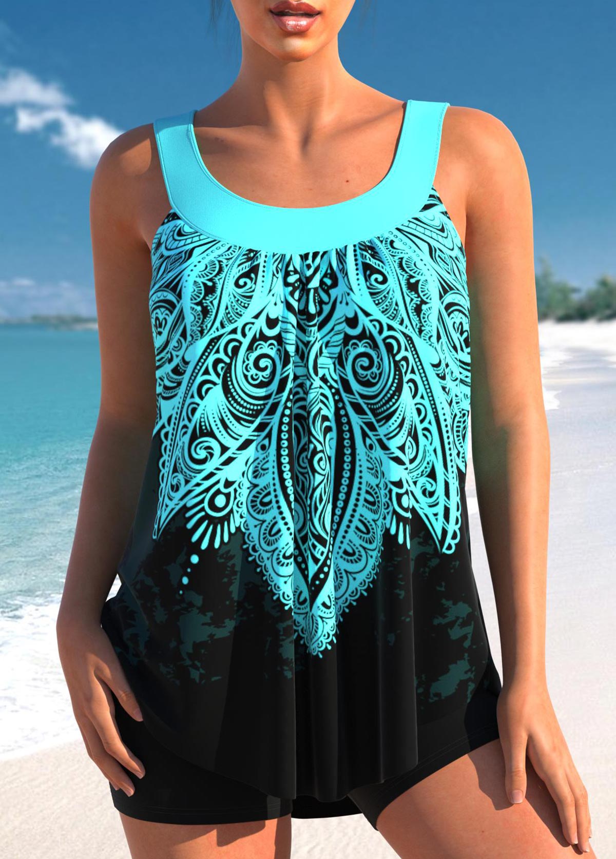 Bañador Tankini Mujer de Talle Alto y Pantalón Corto